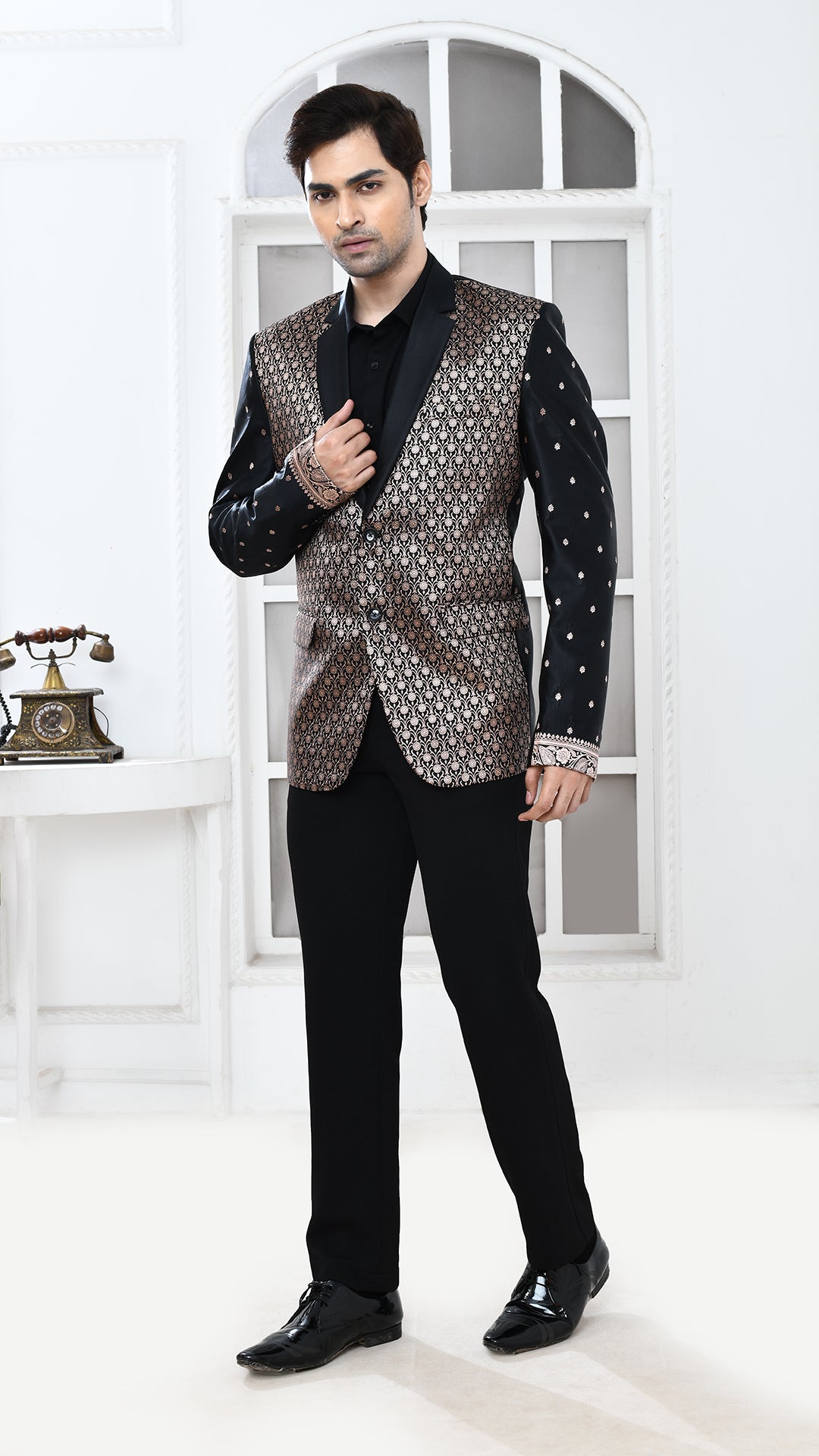 Black Banarasi Indo Western jacket
