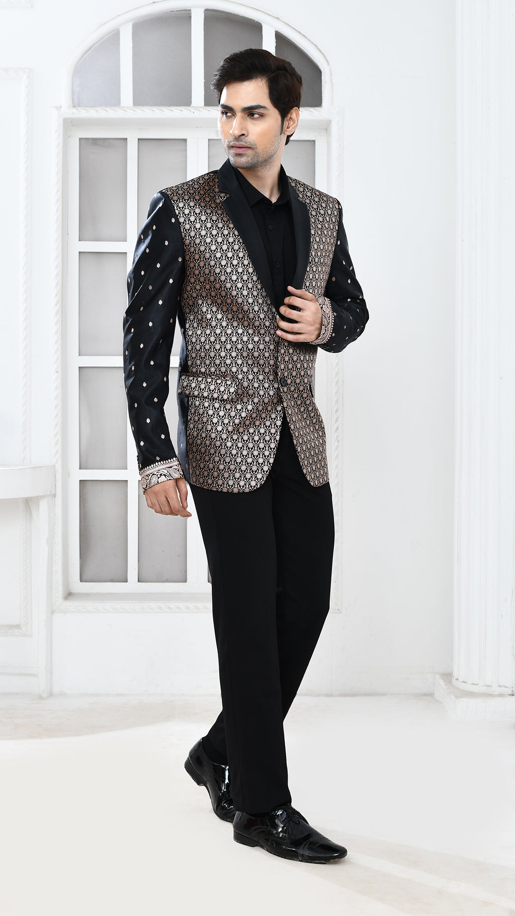 Black Banarasi Indo Western jacket