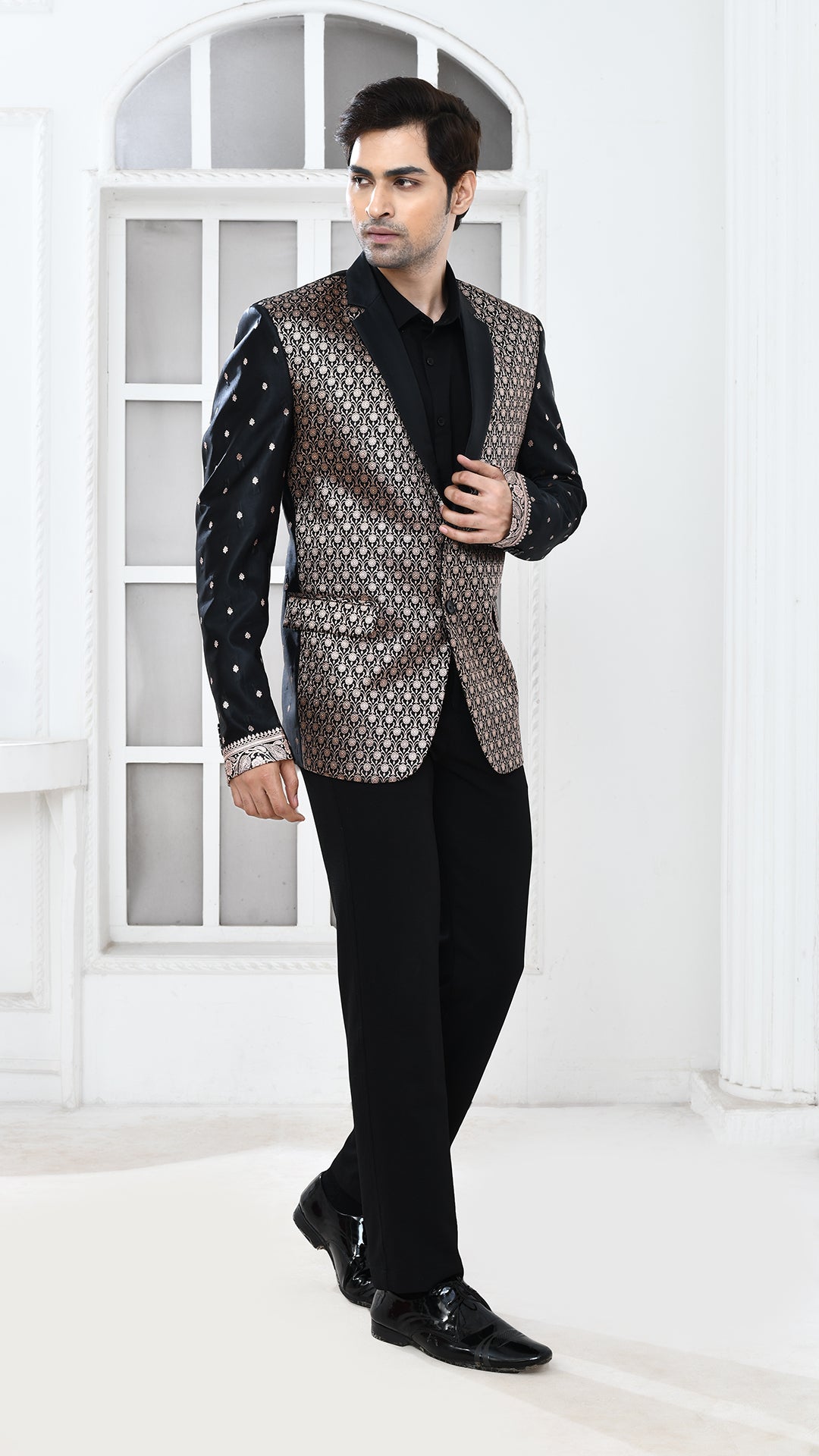 Black Banarasi Indo Western jacket