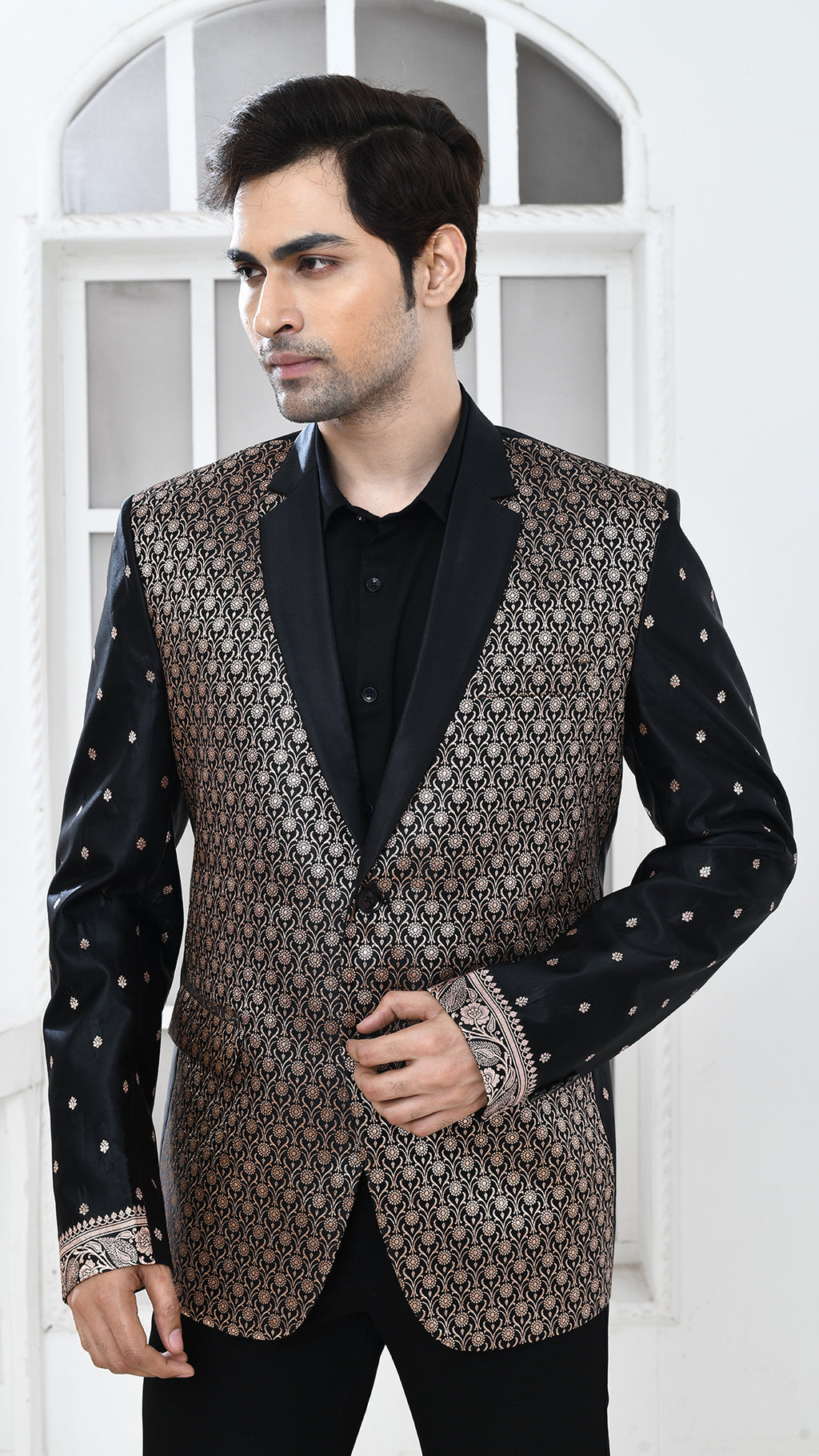 Black Banarasi Indo Western jacket