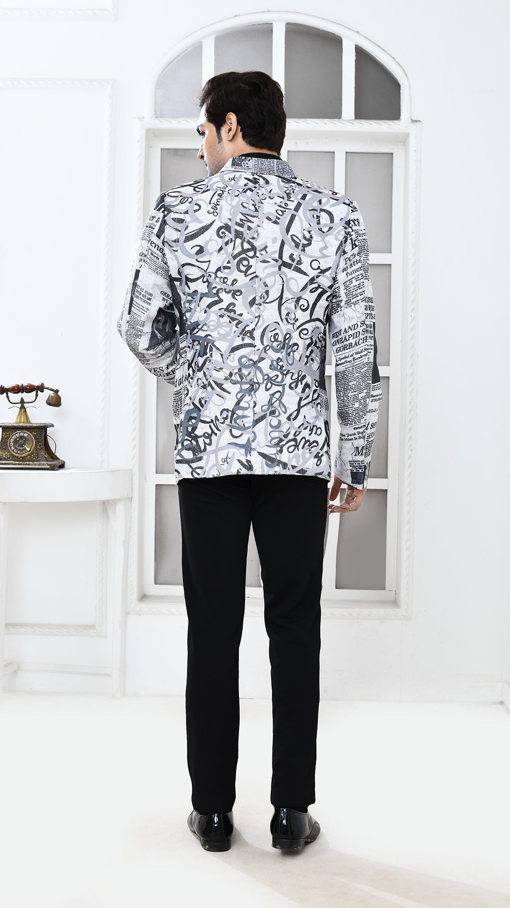 newspaper print Indo Western jacket