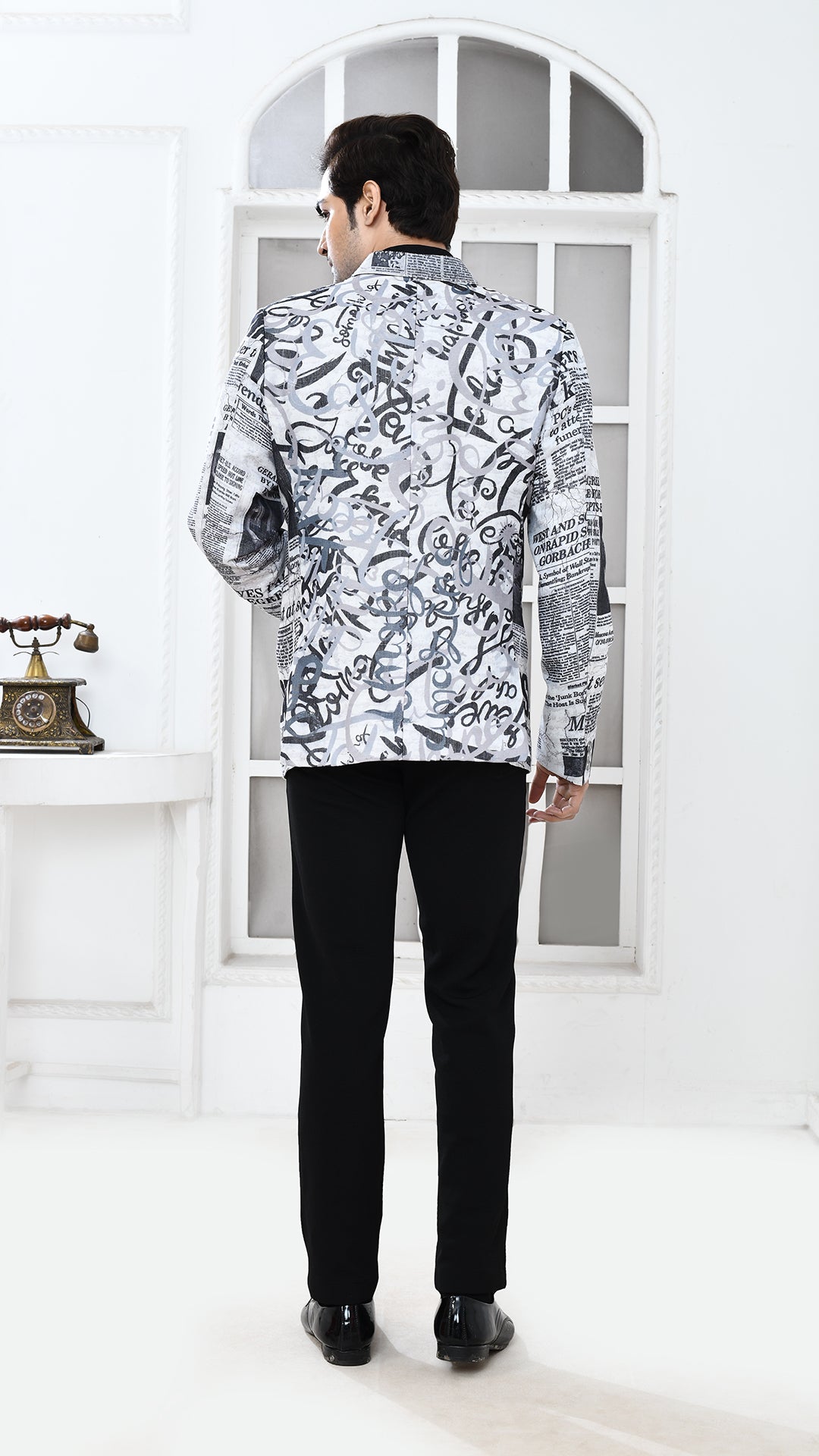 newspaper print Indo Western jacket