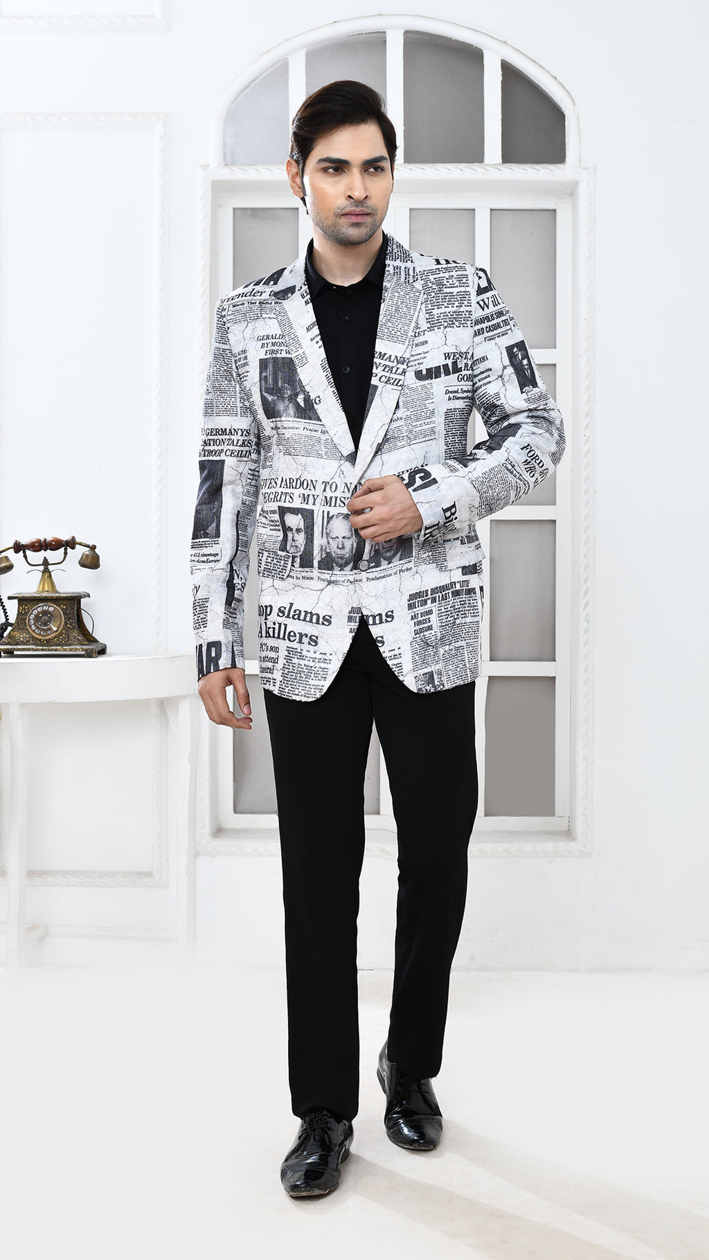 newspaper print Indo Western jacket