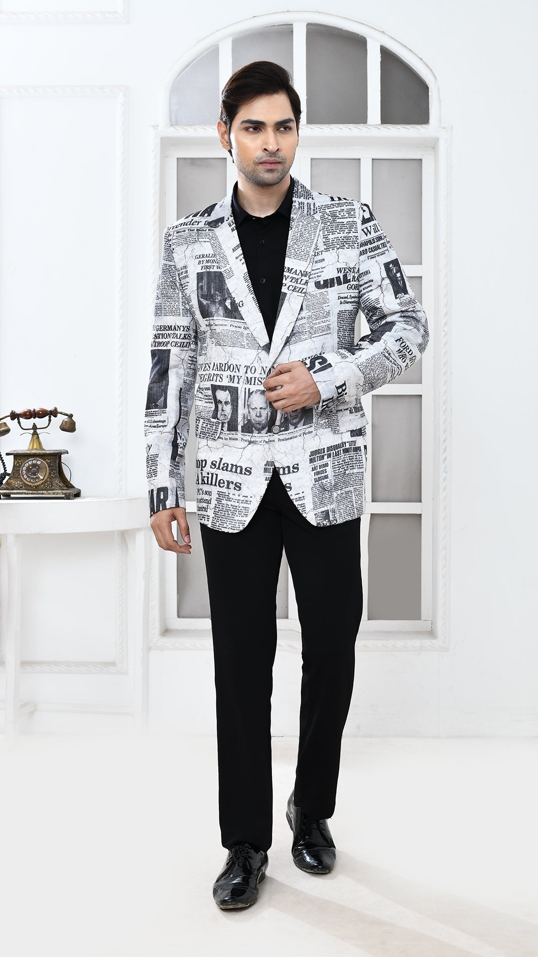 newspaper print Indo Western jacket