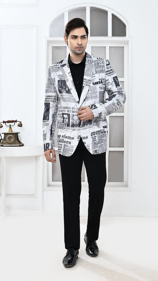 newspaper print Indo Western jacket