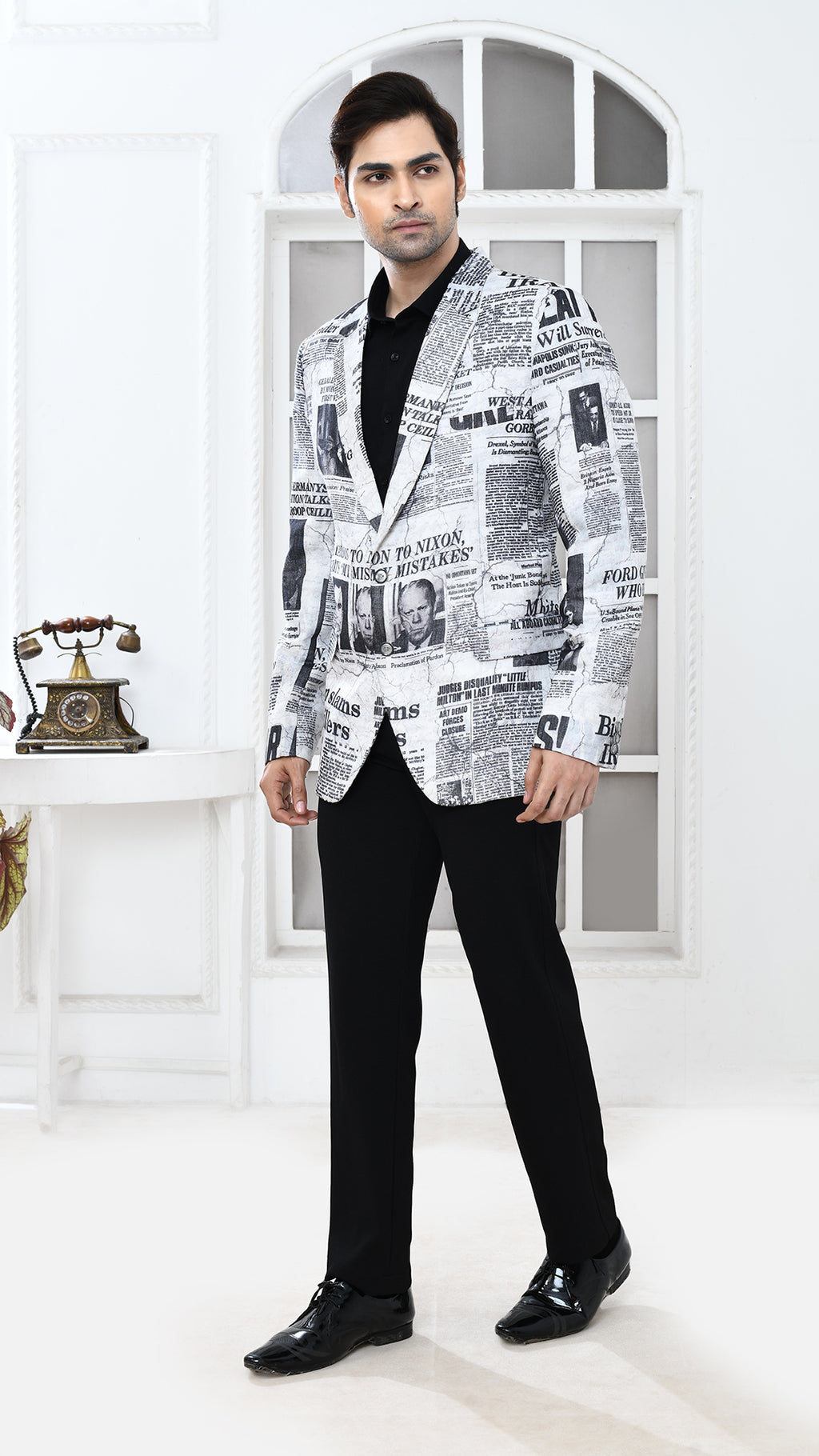 newspaper print Indo Western jacket