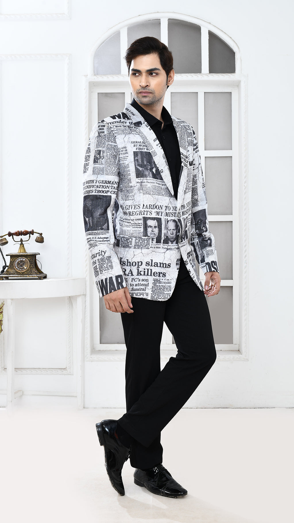 newspaper print Indo Western jacket