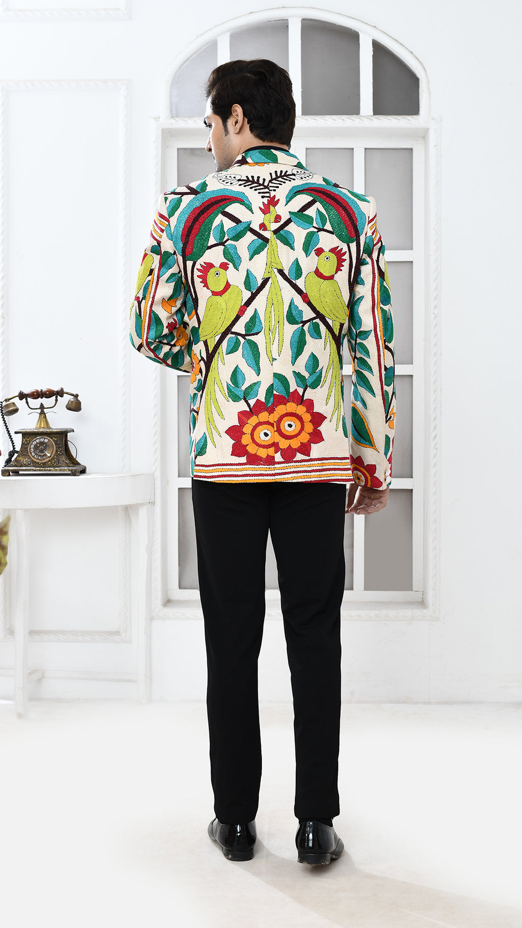 off white nakshi kantha Indo Western jacket