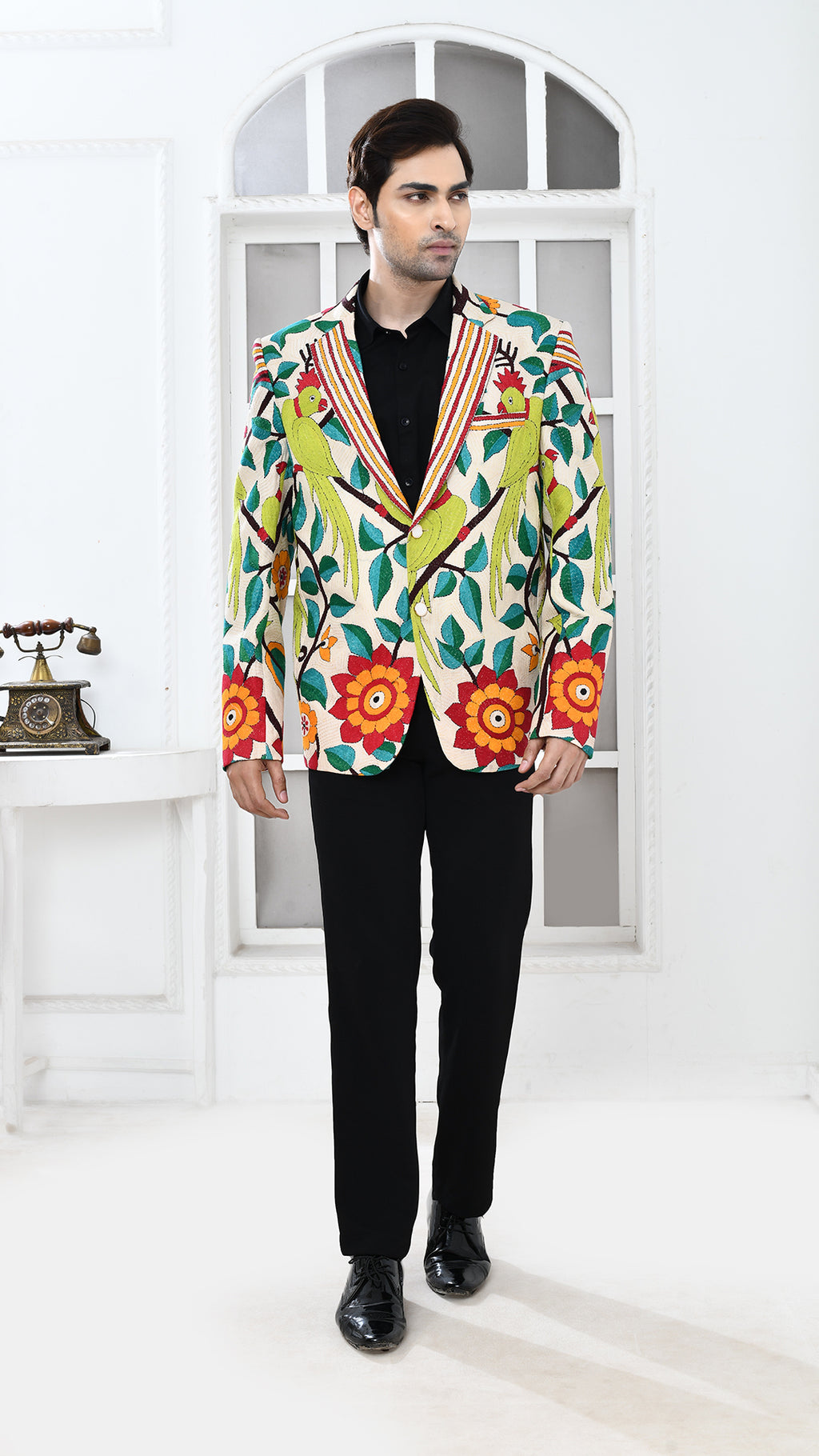 off white nakshi kantha Indo Western jacket