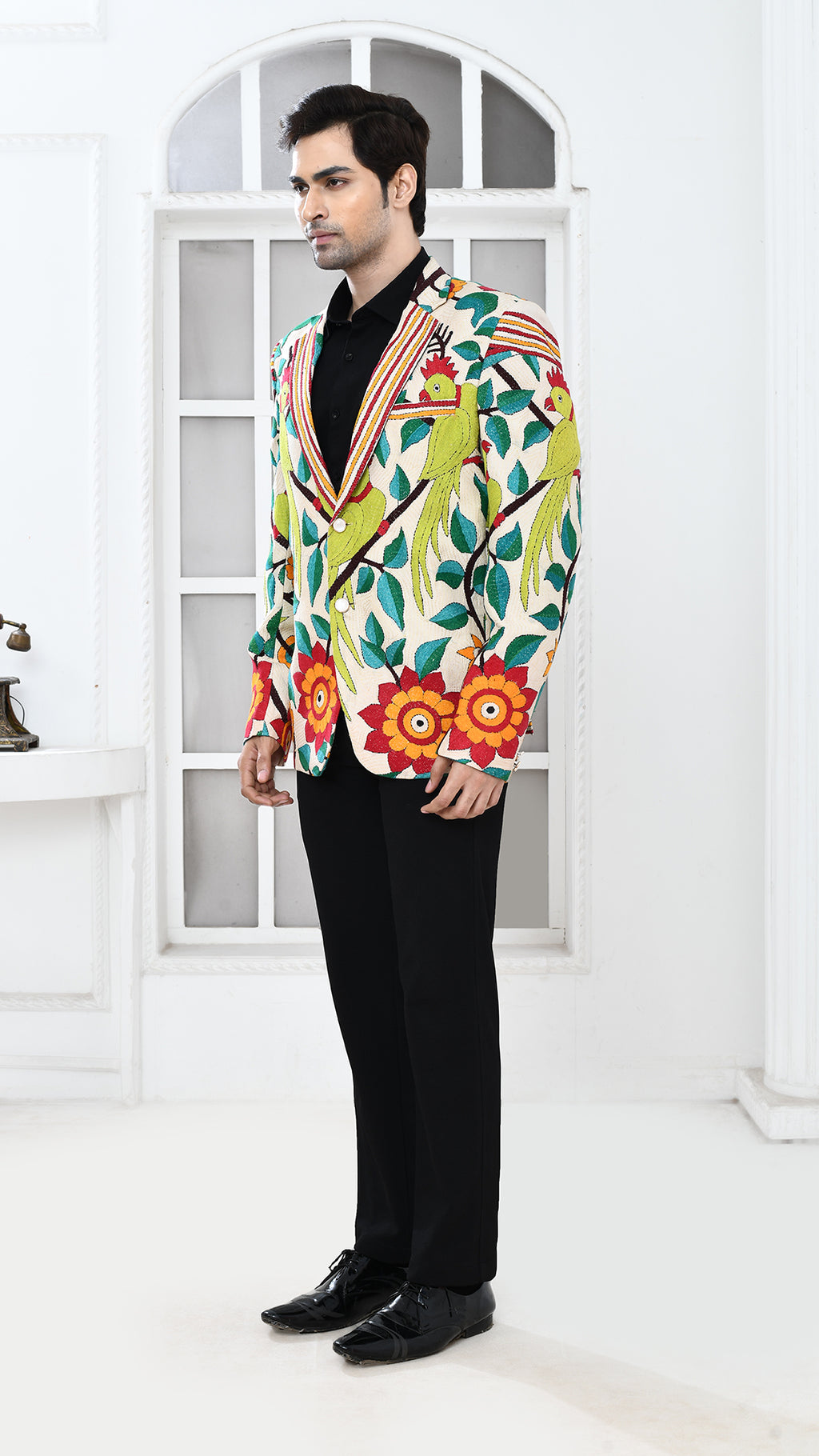 off white nakshi kantha Indo Western jacket