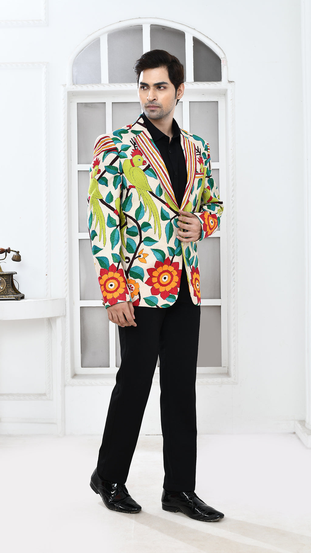 off white nakshi kantha Indo Western jacket