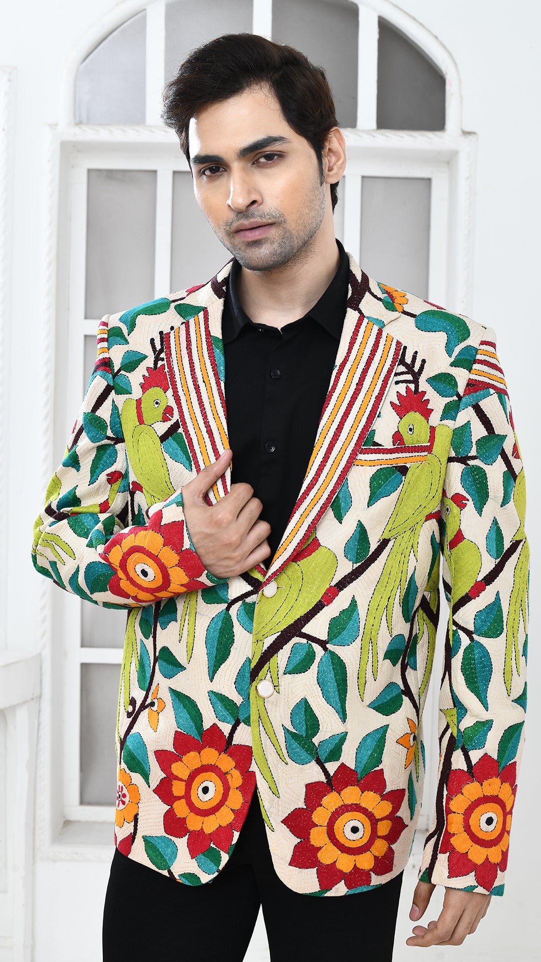 off white nakshi kantha Indo Western jacket