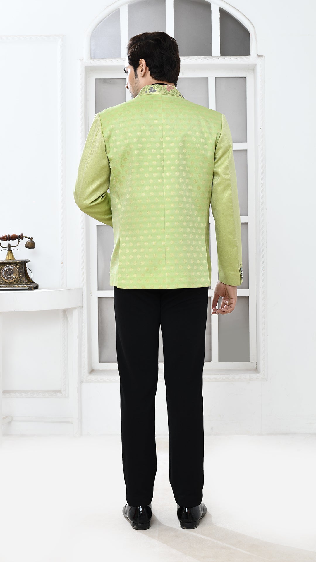 pastal green banarasi Indo Western jacket