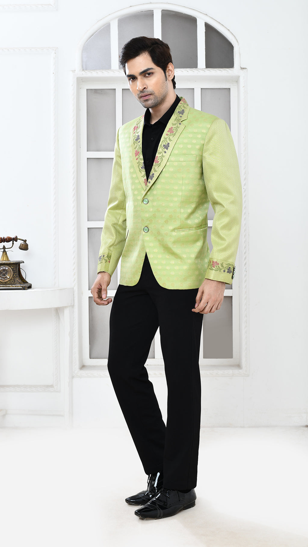 pastal green banarasi Indo Western jacket