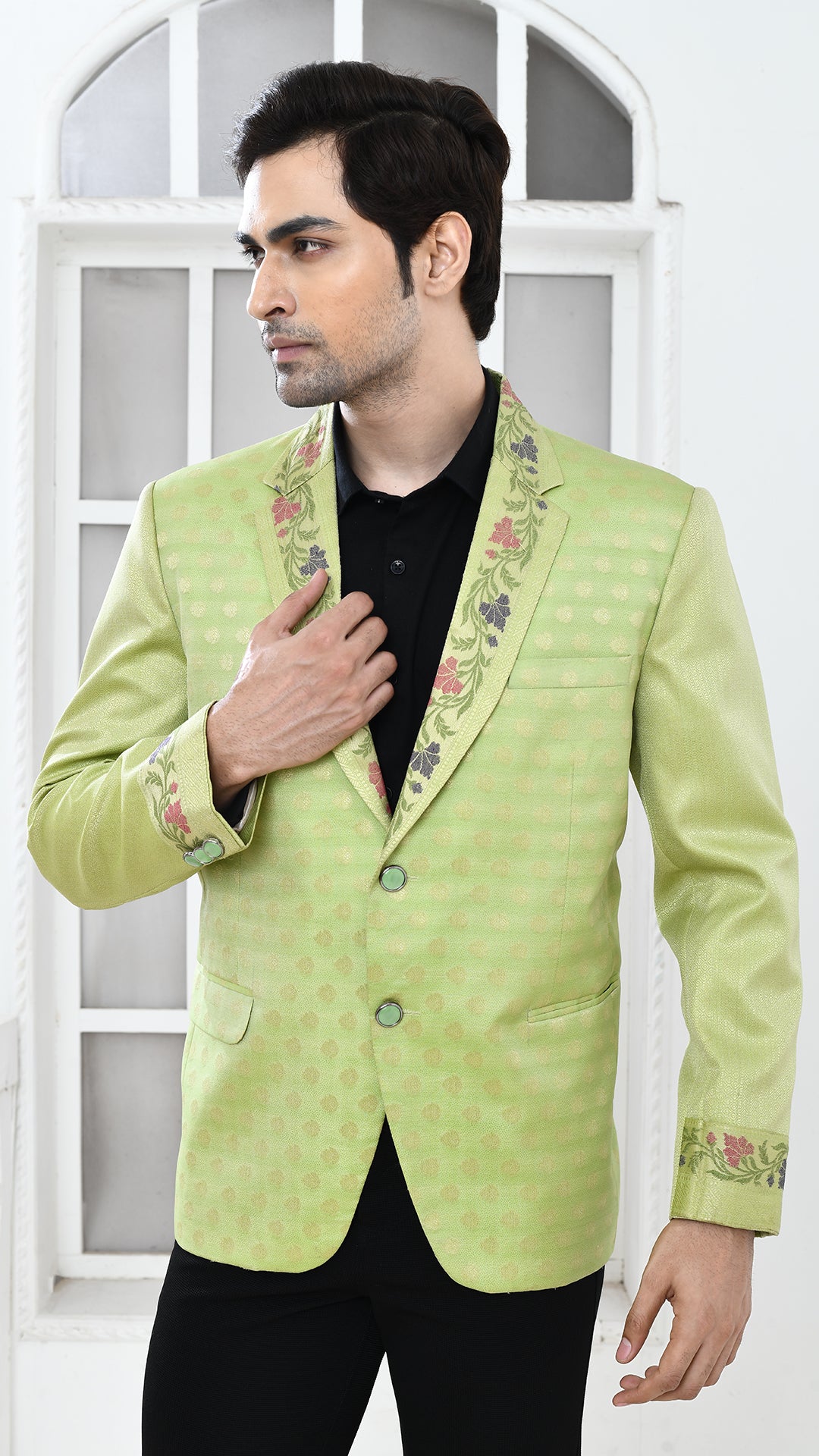 pastal green banarasi Indo Western jacket