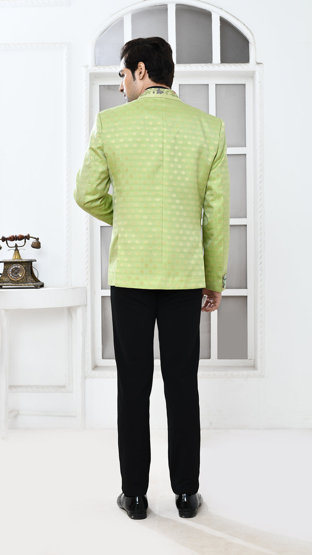pastal green banarasi Indo Western jacket