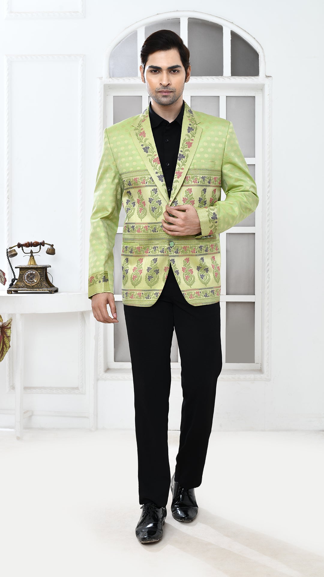pastal green banarasi Indo Western jacket