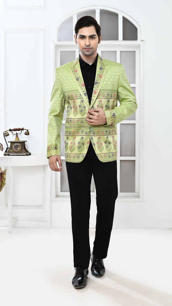 pastal green banarasi Indo Western jacket