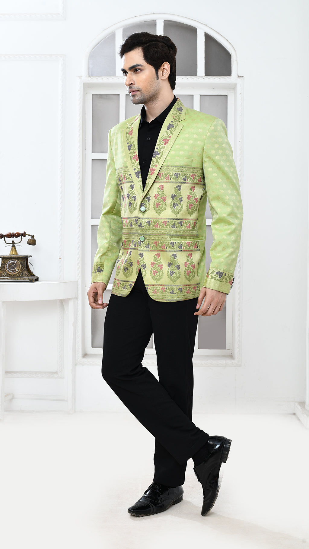 pastal green banarasi Indo Western jacket
