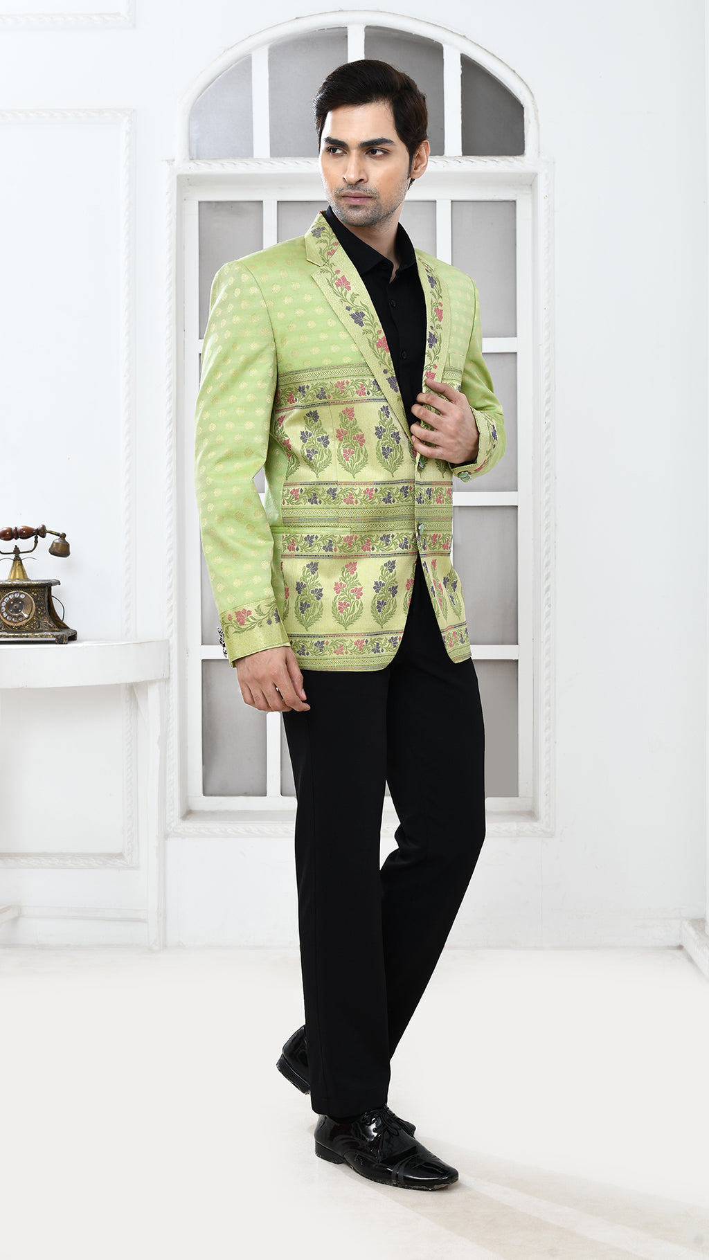 pastal green banarasi Indo Western jacket
