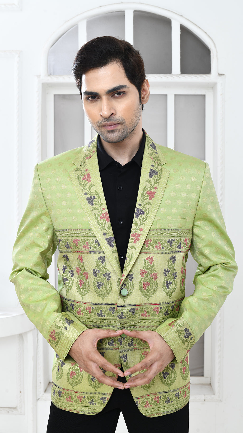 pastal green banarasi Indo Western jacket