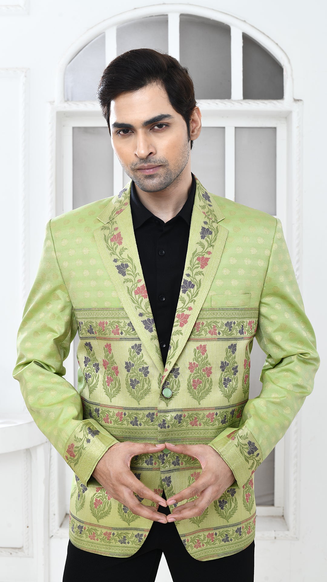 pastal green banarasi Indo Western jacket