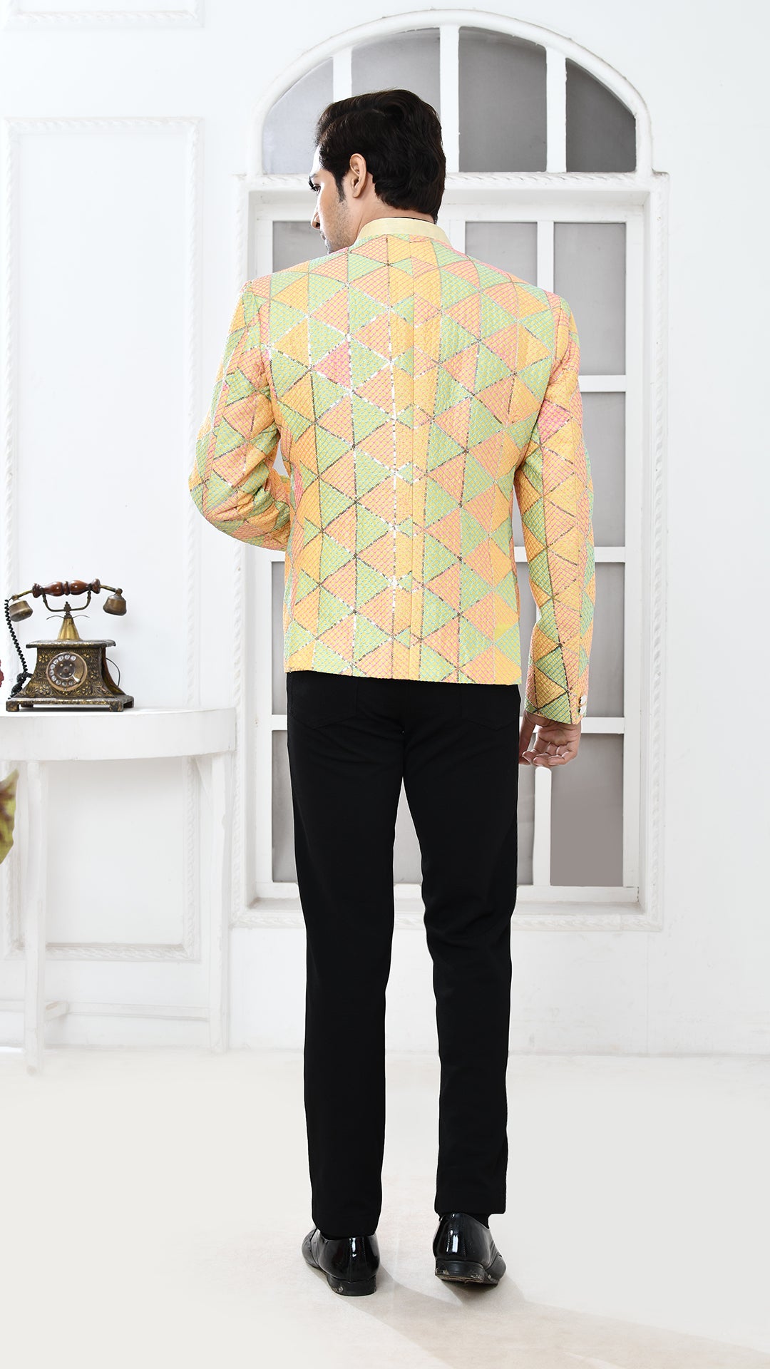 Lemon Yellow Embroidered Bandhgala