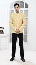 Lemon Yellow Embroidered Bandhgala