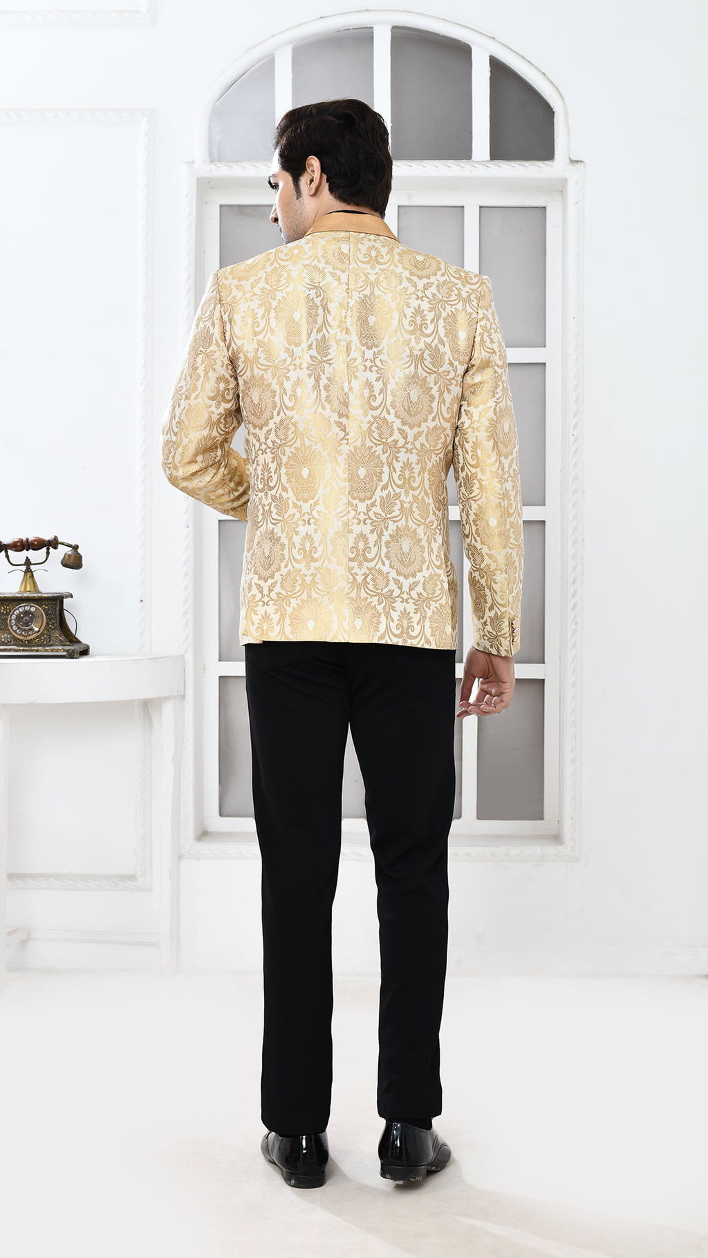 off white gold banarasi Indo Western jacket
