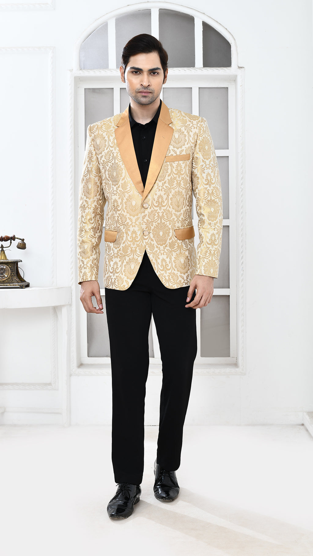 off white gold banarasi Indo Western jacket