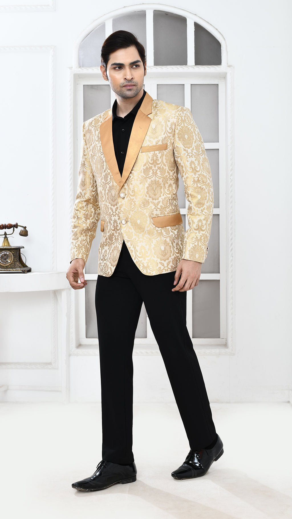 off white gold banarasi Indo Western jacket