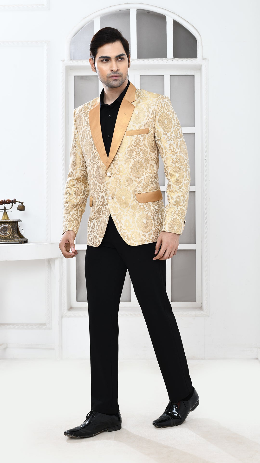 off white gold banarasi Indo Western jacket