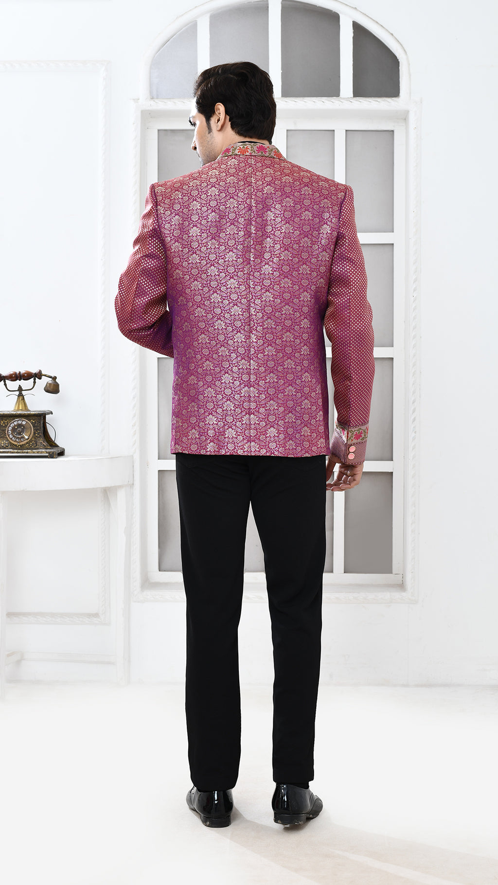 purple minakari banarasi Indo Western jacket