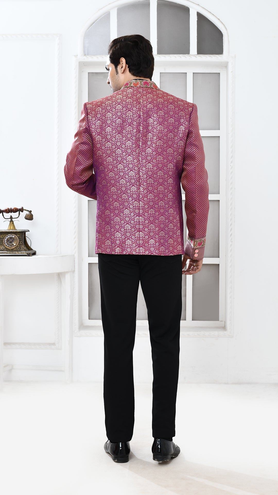 purple minakari banarasi Indo Western jacket
