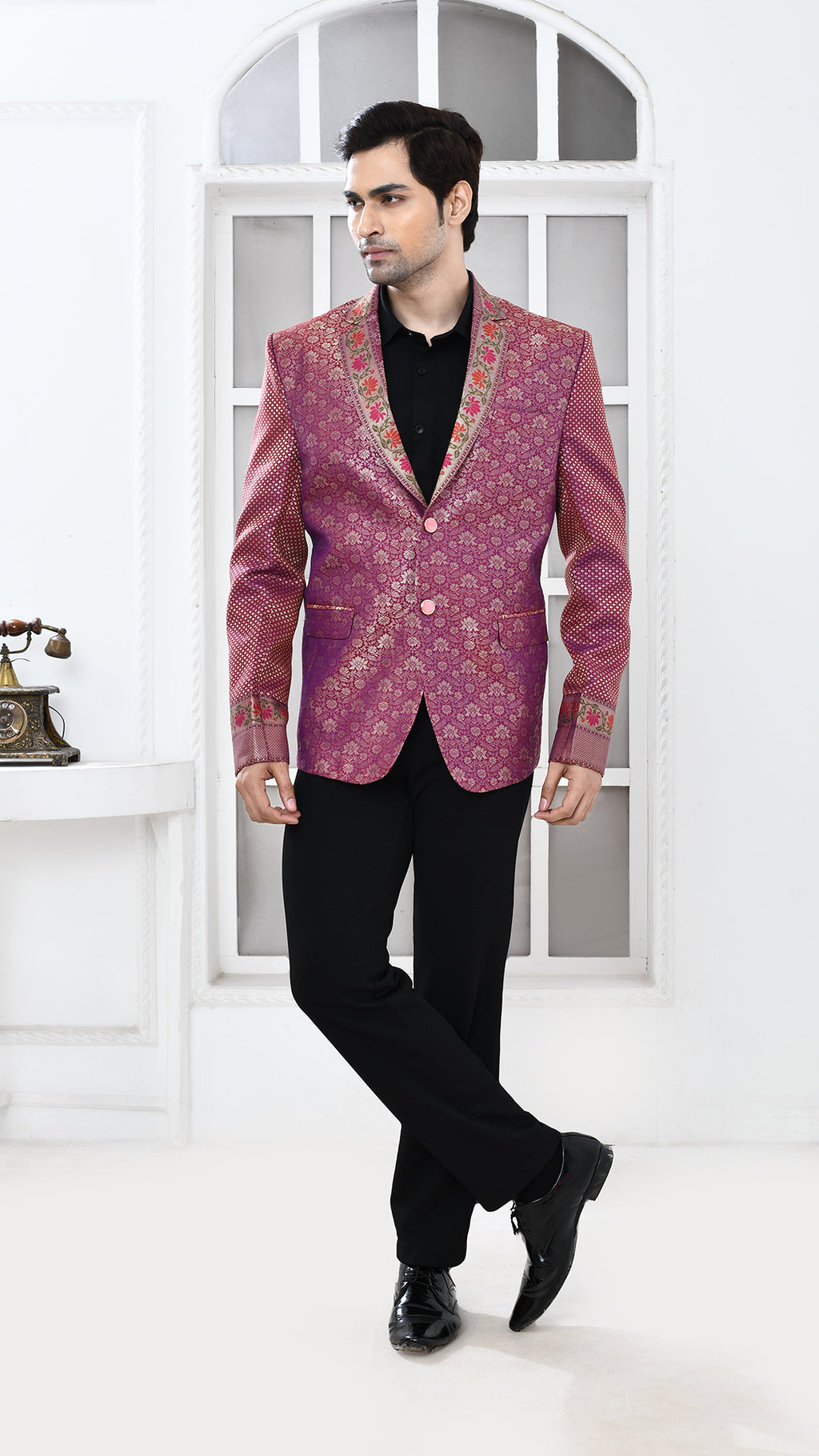 purple minakari banarasi Indo Western jacket