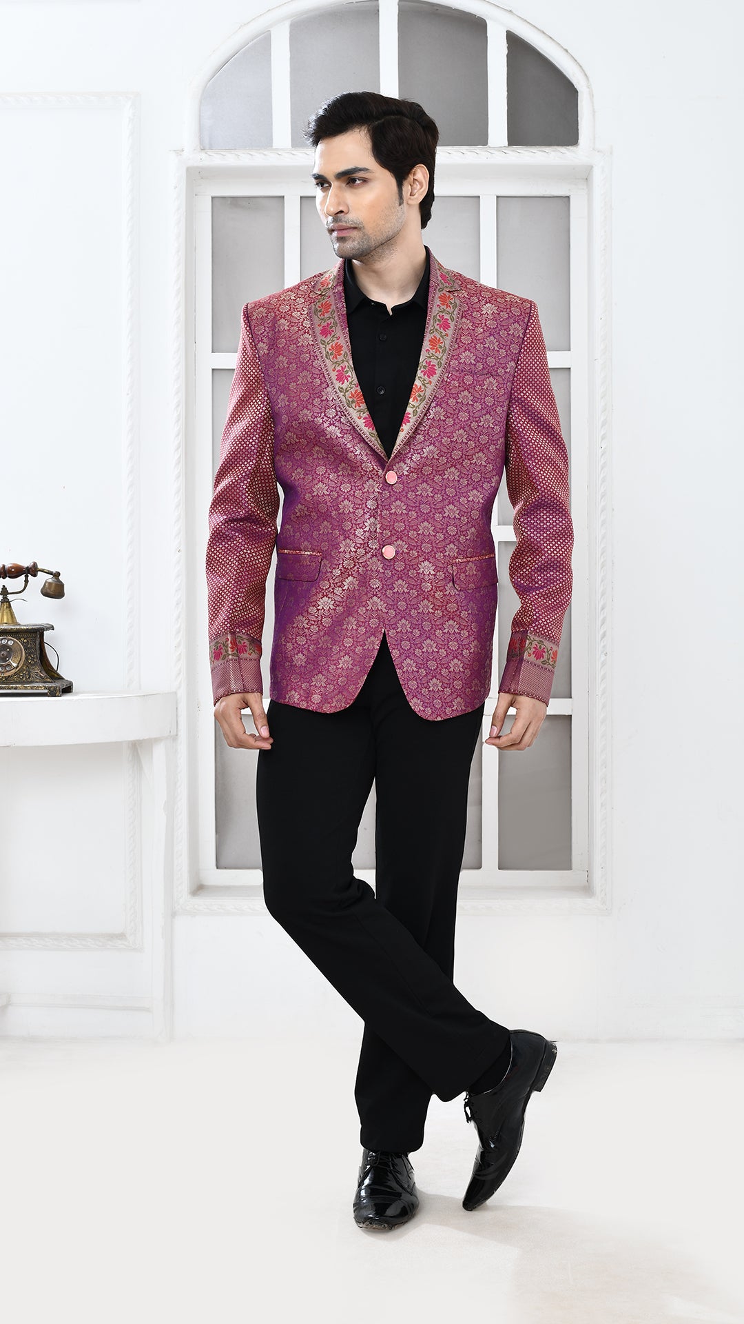 purple minakari banarasi Indo Western jacket
