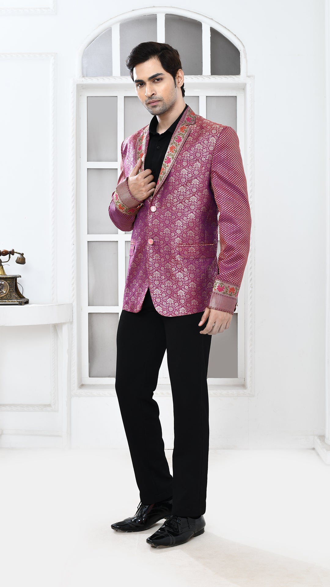 purple minakari banarasi Indo Western jacket