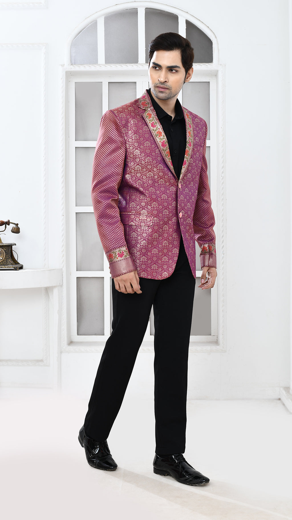 purple minakari banarasi Indo Western jacket
