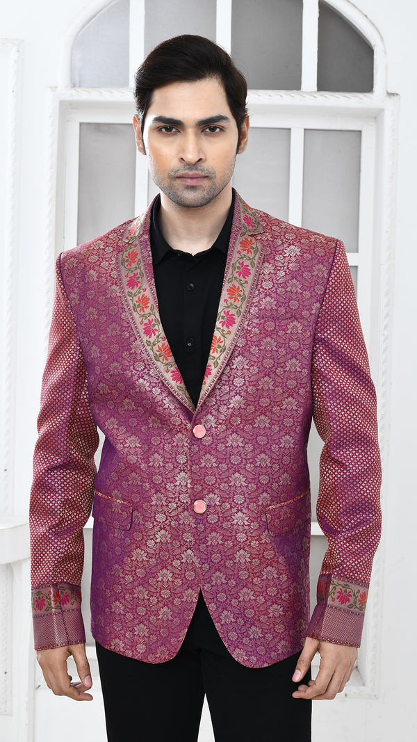 purple minakari banarasi Indo Western jacket