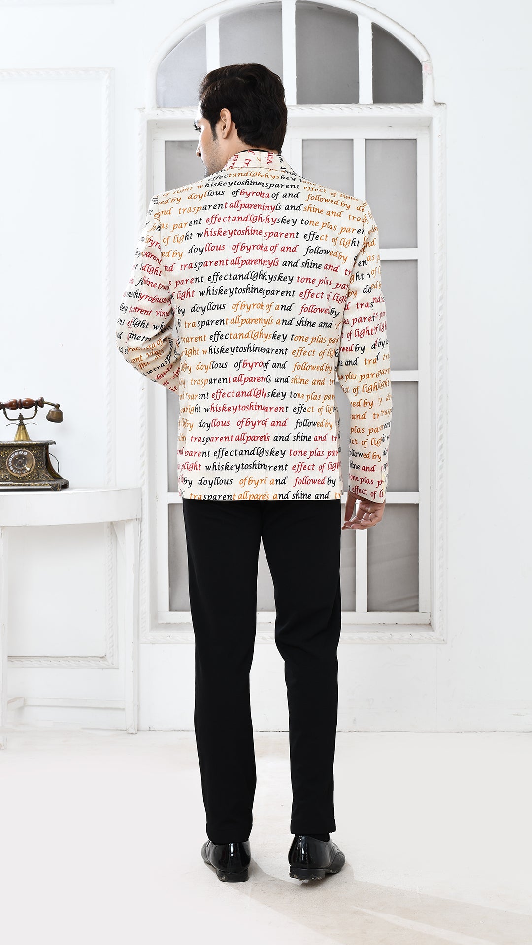 off white multicolor inscription Indo Western jacket