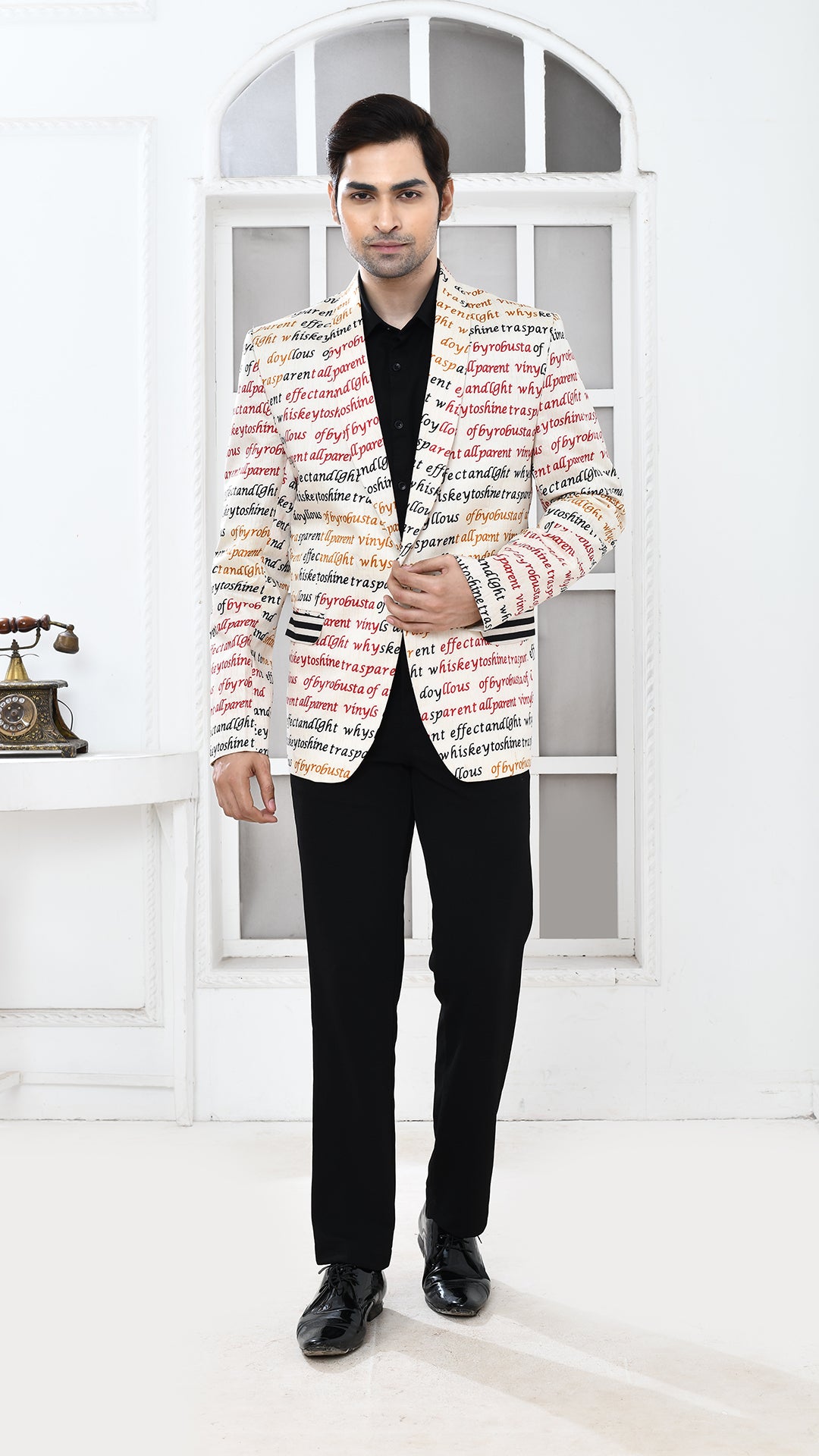 off white multicolor inscription Indo Western jacket