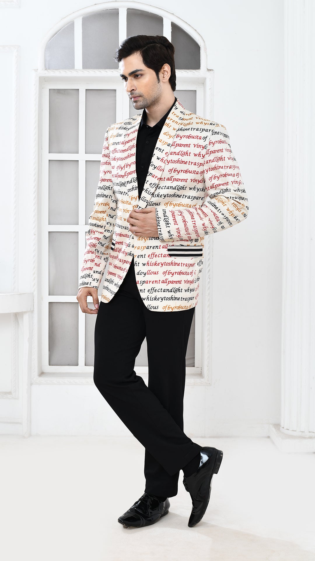 off white multicolor inscription Indo Western jacket