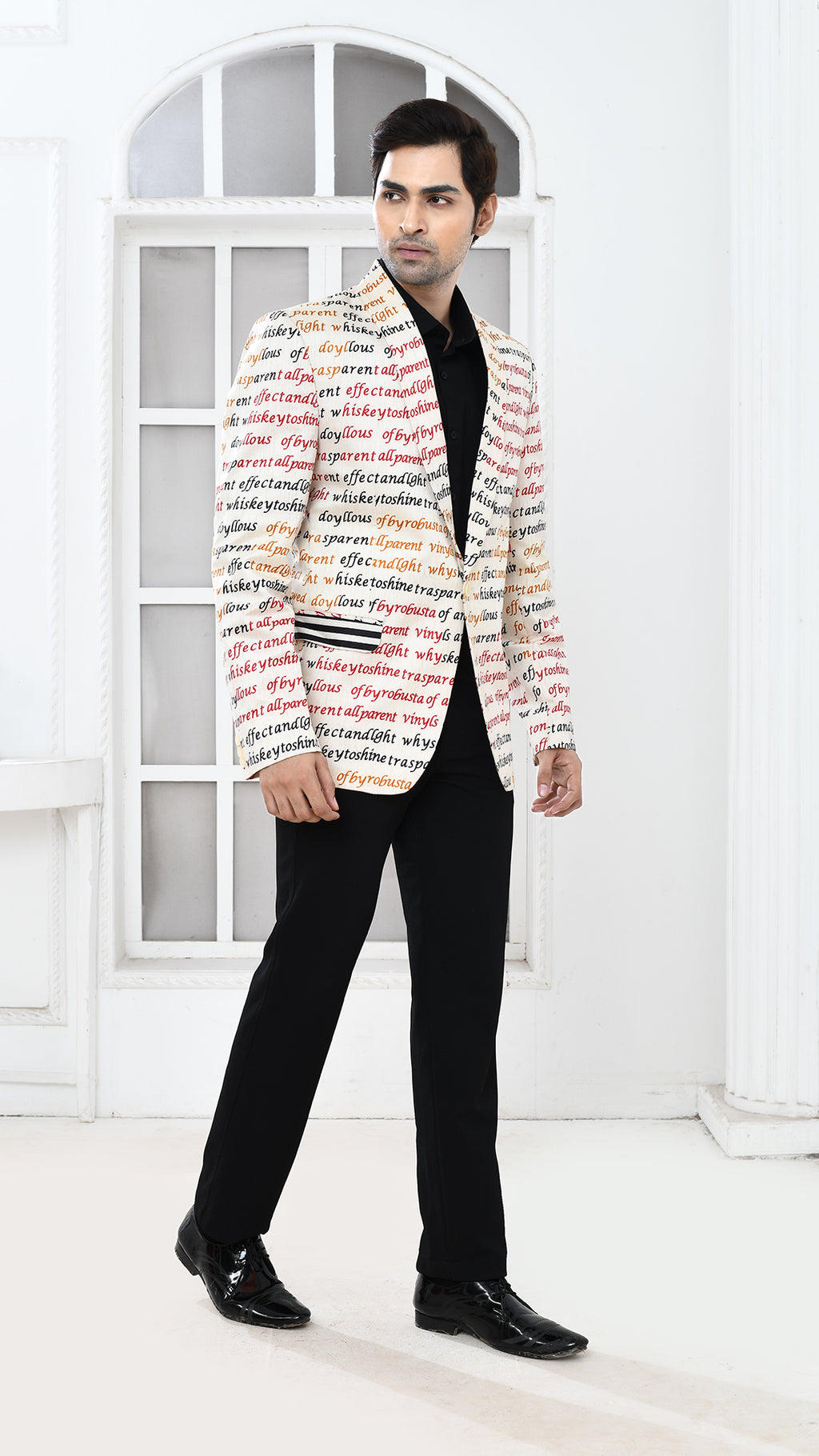 off white multicolor inscription Indo Western jacket