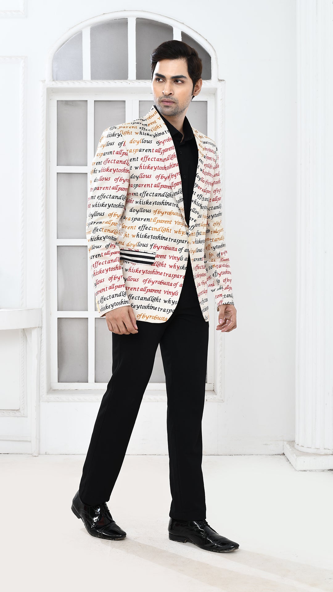 off white multicolor inscription Indo Western jacket