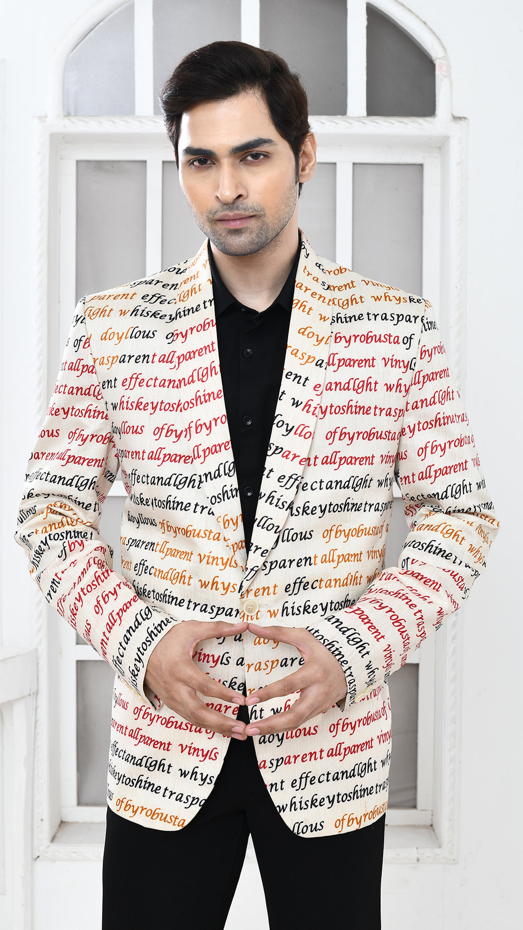 off white multicolor inscription Indo Western jacket