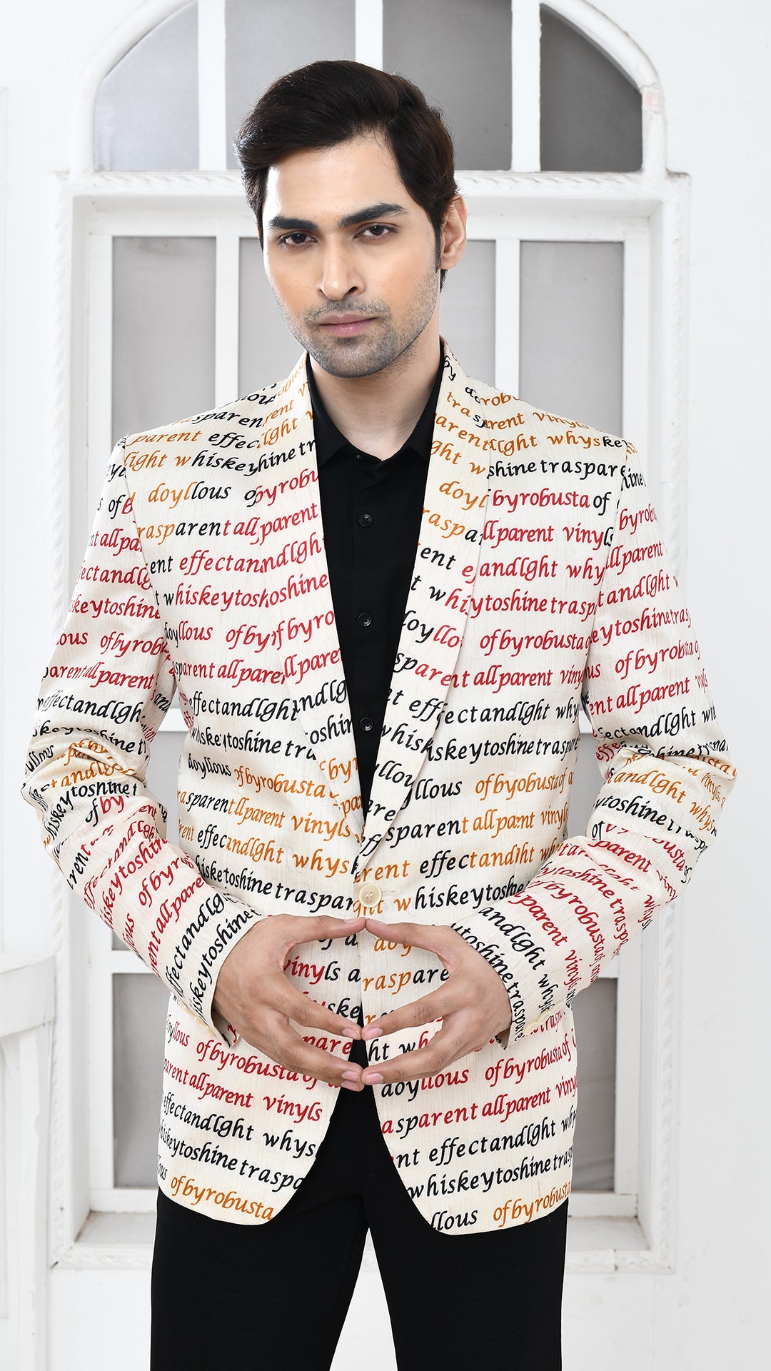 off white multicolor inscription Indo Western jacket