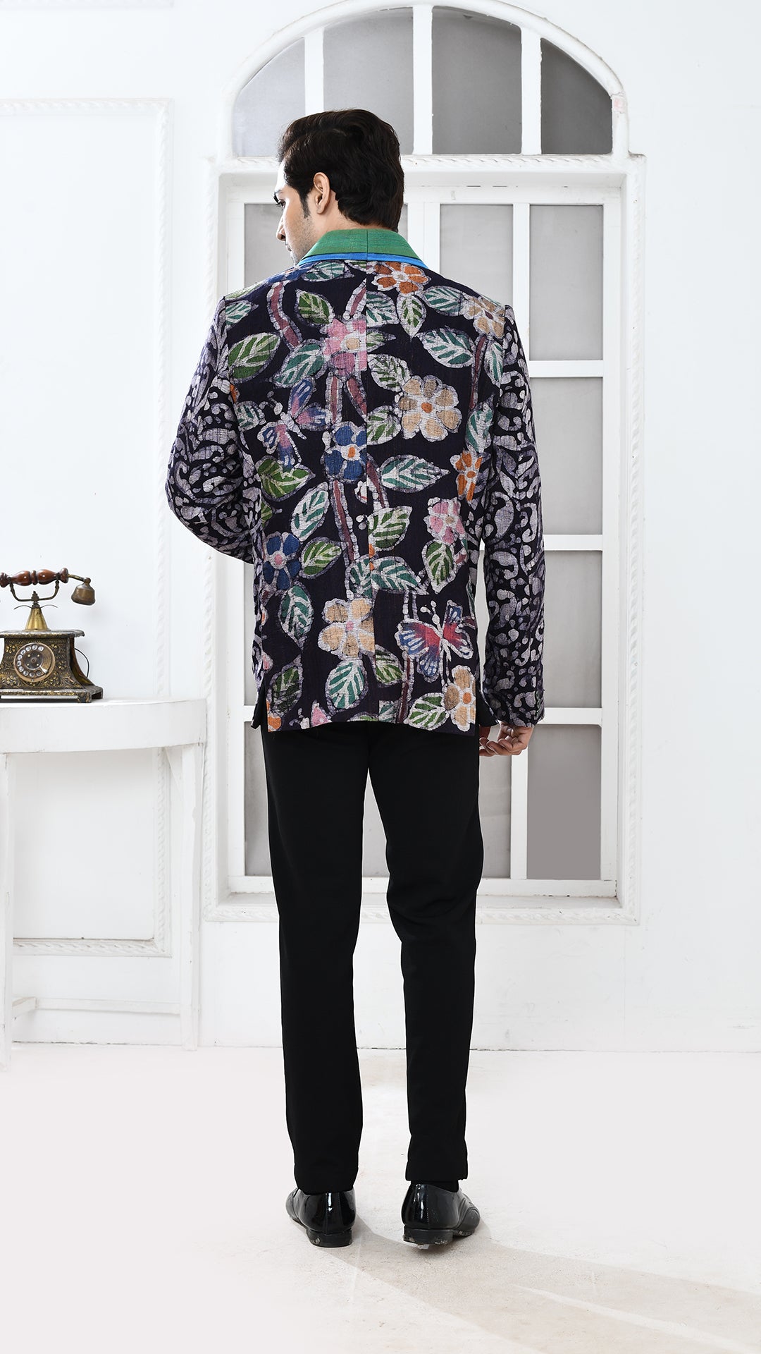 black batik blue/green color Indo Western jacket