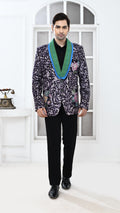 black batik blue/green color Indo Western jacket
