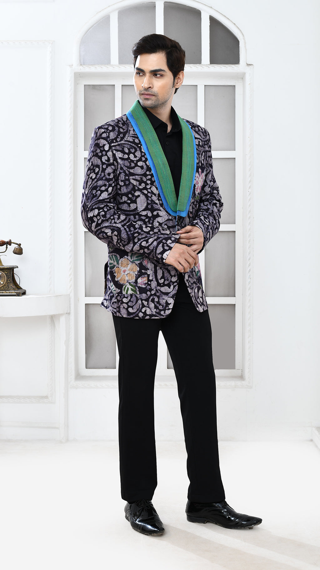 black batik blue/green color Indo Western jacket