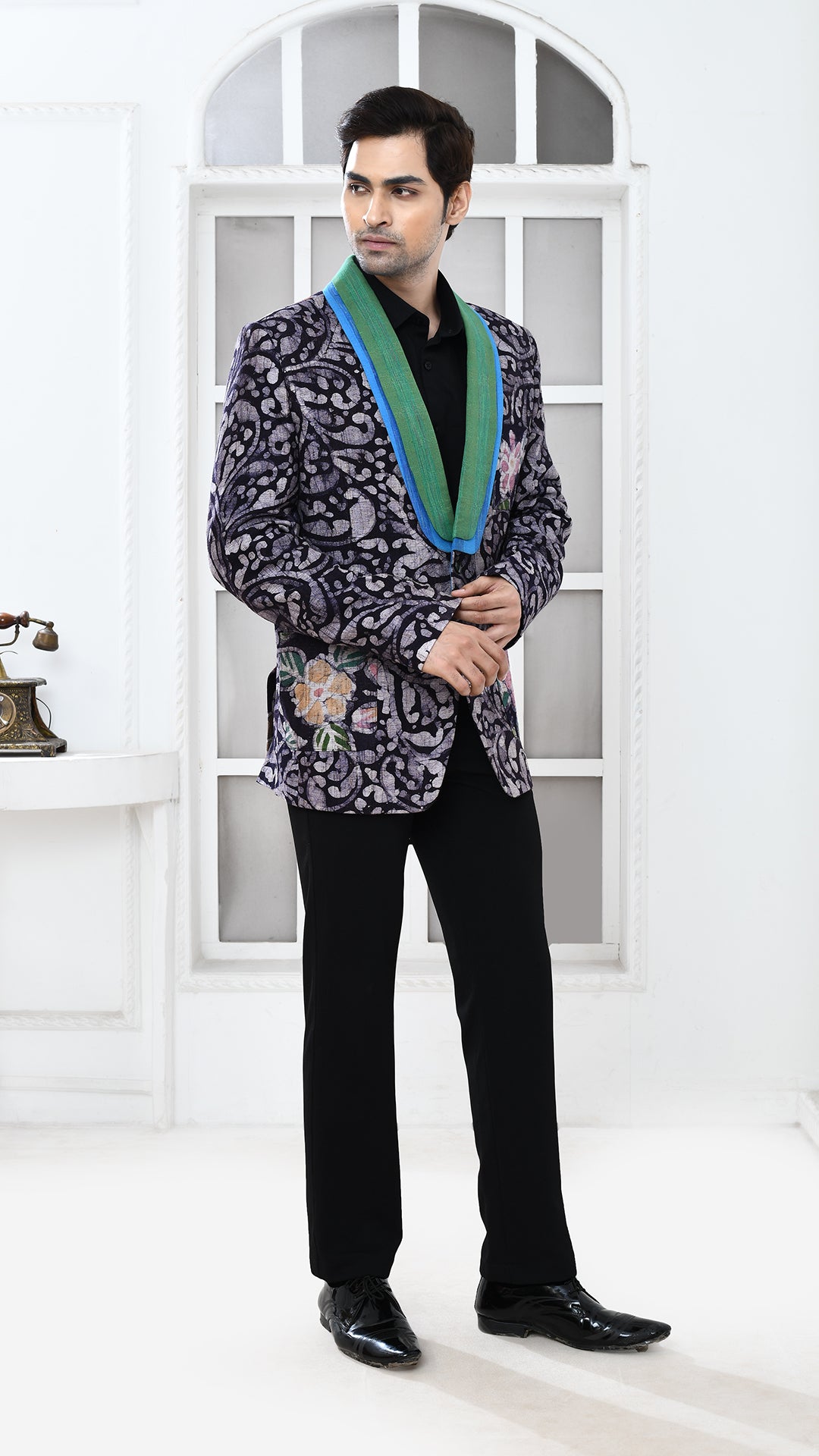black batik blue/green color Indo Western jacket